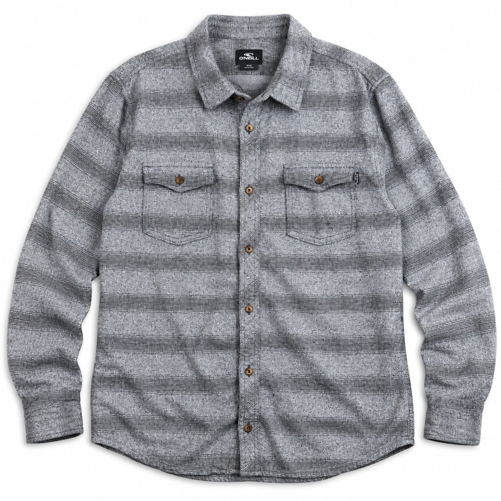 O'Neill Mens XL Striped Button Up Shirt Heather Gray Long Sleeve Cotton Casual